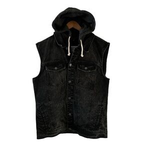 Pull & Bear Charcoal Gray Denim Hooded Vest Jacket XL